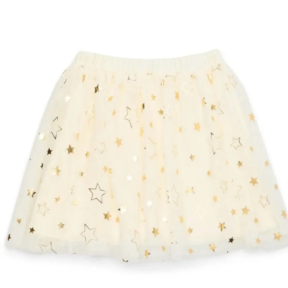 🔴3/$12 Holiday Time Cream Sequin Embellished Mesh Skirt! NWT! Size Medium (7-8)